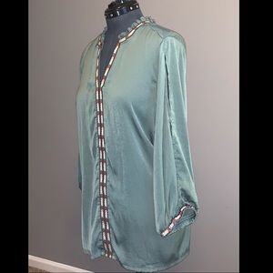 Turquoise sage long sleeve cutout blouse plus size
